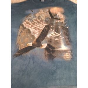 Vtg The Mountain Bald Eagle Dyed Graphic Shirt Blue Mens 2XL Rick Kelley Nature